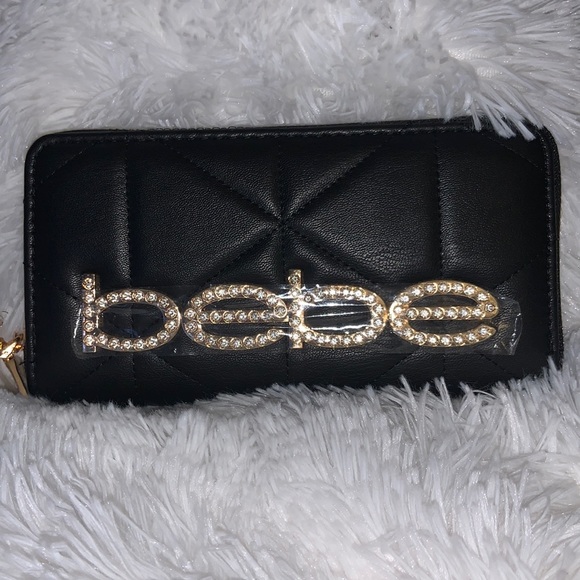 bebe Handbags - BEBE AUTHENTIC ZAZA WALLET/WRISTLET BLACK W/GOLD ZIP AROUND NWT